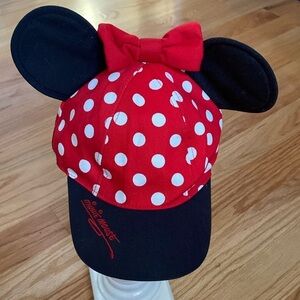 Disney Parks Minnie Mouse Youth Baseball Red Polka Dot Hat Cap w/ Ears And‎ Bow